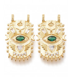 Pendentif plaquette avec oeil zircon vert suspendu
