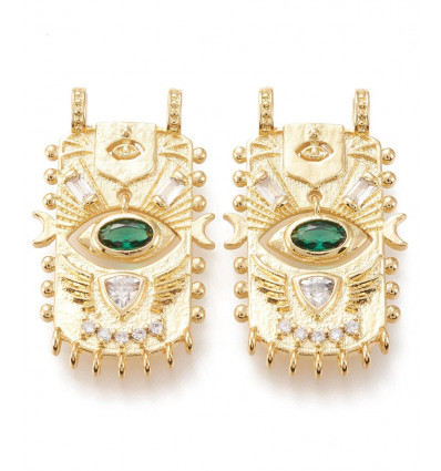Pendentif plaquette avec oeil zircon vert suspendu