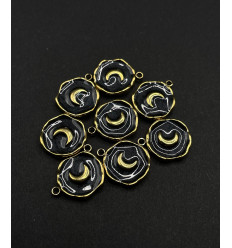 Pendentif rond "lune" émail noir en acier inoxydable