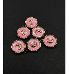 Pendentif rond "lune" émail rose en acier inoxydable
