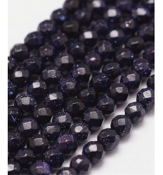 6mm - Chapelet pierre - gold stone bleu synthétique