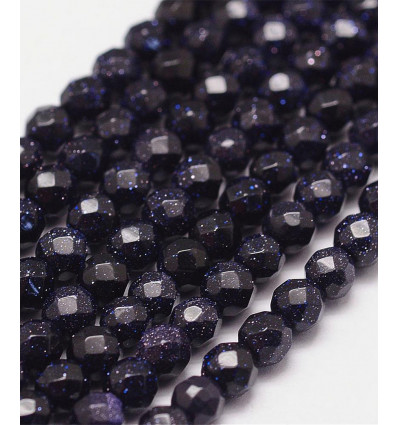 6mm - Chapelet pierre - gold stone bleu synthétique