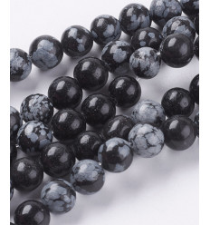 8mm - obsidienne flocon - Chapelet pierre