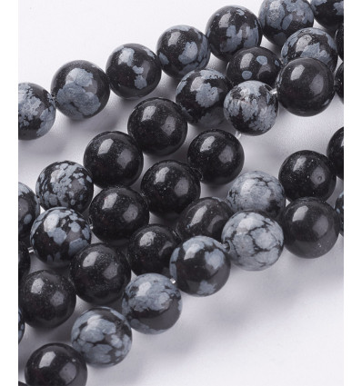 8mm - obsidienne flocon - Chapelet pierre