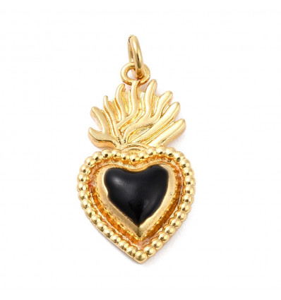 Pendentif coeur ex-voto avec émaillage noir