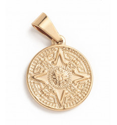 Pendentif rond visage fond étoile gravé