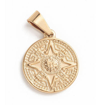 Pendentif rond visage fond étoile gravé