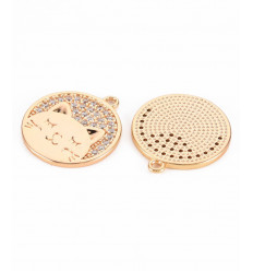 Pendentif rond chat gravé