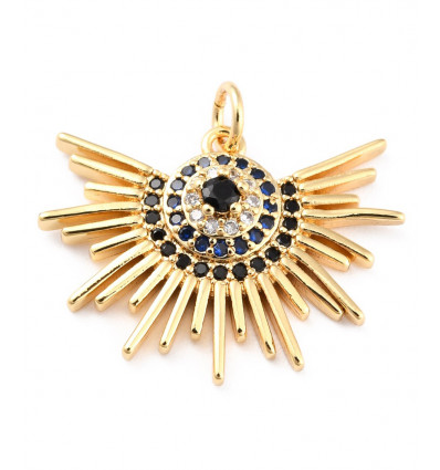 Pendentif soleil + zircon noir
