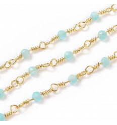 Chaine laiton, plaquée or 18k avec pierres en amazonite