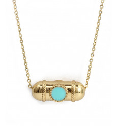 Pendentif Gros mantra arrondi avec émaillage ovale bleu ciel