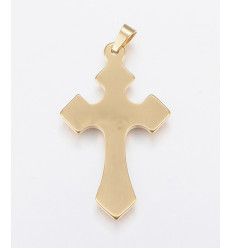 Pendentif grande croix + coeur en acier