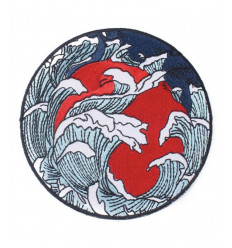 Ecusson rond vague fond rouge