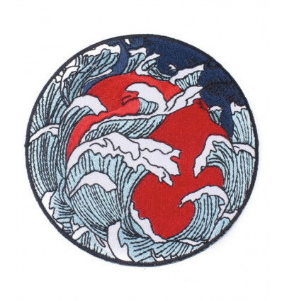 Ecusson rond vague fond rouge