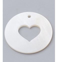 25x25mm - Pendentif rond coeur évidé en nacre