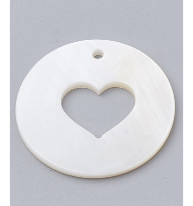 25x25mm - Pendentif rond coeur évidé en nacre
