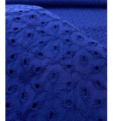 Tissu broderie anglaise - bleu électrique