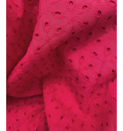 Tissu broderie anglaise - fushia