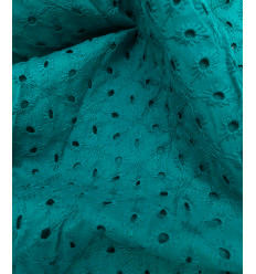 Tissu broderie anglaise - turquoise