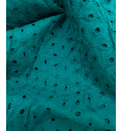 Tissu broderie anglaise - turquoise