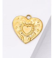 pendentif coeur gravé en acier inoxydable (1pc)