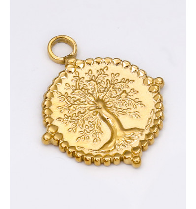 pendentif rond arbre de vie acier inoxydable (1pc)