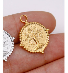 pendentif rond arbre de vie acier inoxydable (1pc)