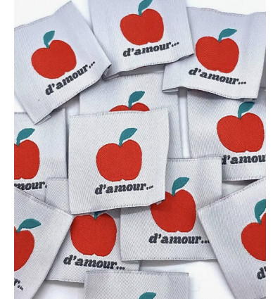 Pomme d'amour - Étiquette tissée à coudre