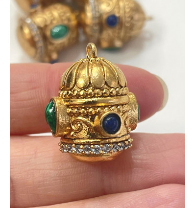 Pendentif ethnique Talisman indien - Malachite/lapis lazuli