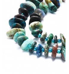 Lapis lazuli et chrysocolle - perle plateau en chapelet