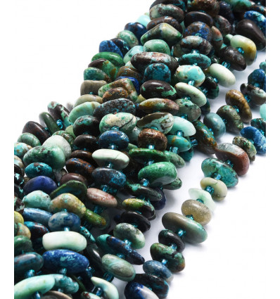 Lapis lazuli et chrysocolle - perle plateau en chapelet