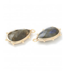 pendentif larme sertie avec minis billes en pierre labradorite