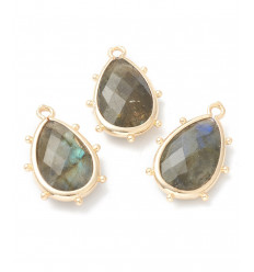 pendentif larme sertie avec minis billes en pierre labradorite