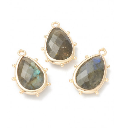 pendentif larme sertie avec minis billes en pierre labradorite