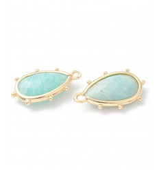 pendentif larme sertie avec minis billes en amazonite