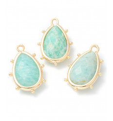 pendentif larme sertie avec minis billes en amazonite