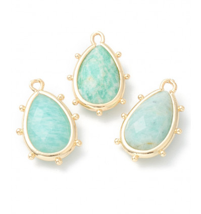 pendentif larme sertie avec minis billes en amazonite