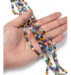 6mm - Chapelet perle de verre ronde et plate - Millefiori