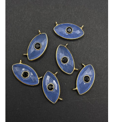 Calcédoine bleu + onyx noir - pendentif troisième oeil