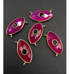 Calcédoine rose + onyx noir - pendentif troisième oeil