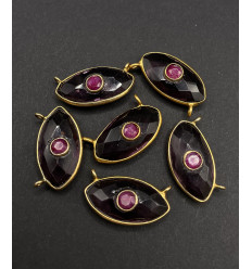 Onyx noir + rubis - pendentif troisième oeil