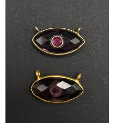 Onyx noir + rubis - pendentif troisième oeil