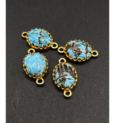 turquoise - connecteur scarabée serti en pierre