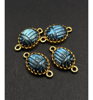 labradorite - connecteur scarabée serti en pierre