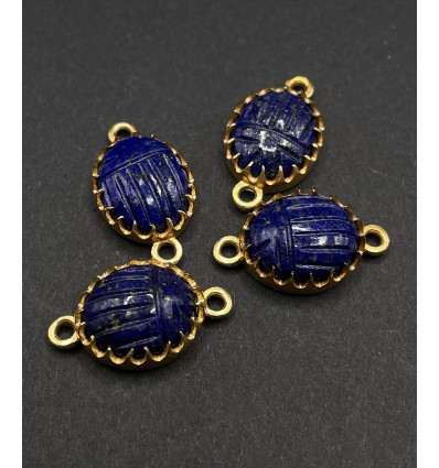 lapis lazuli - connecteur scarabée serti en pierre