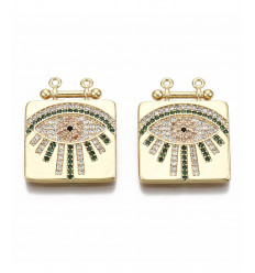 Pendentif plaque oeil + zircon vert et blanc