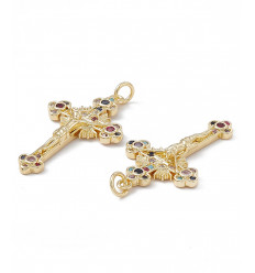 Pendentif grande croix et zircon coloré