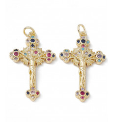 Pendentif grande croix et zircon coloré
