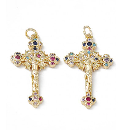 Pendentif grande croix et zircon coloré