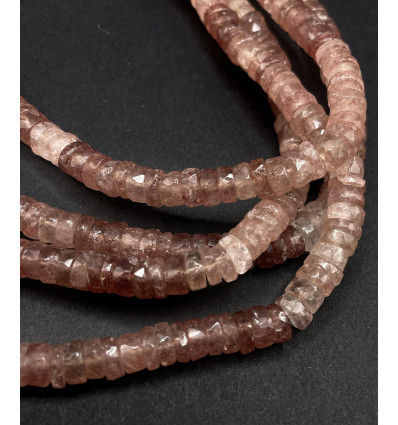 Quartz fraise - Chapelet de heishi à facettes